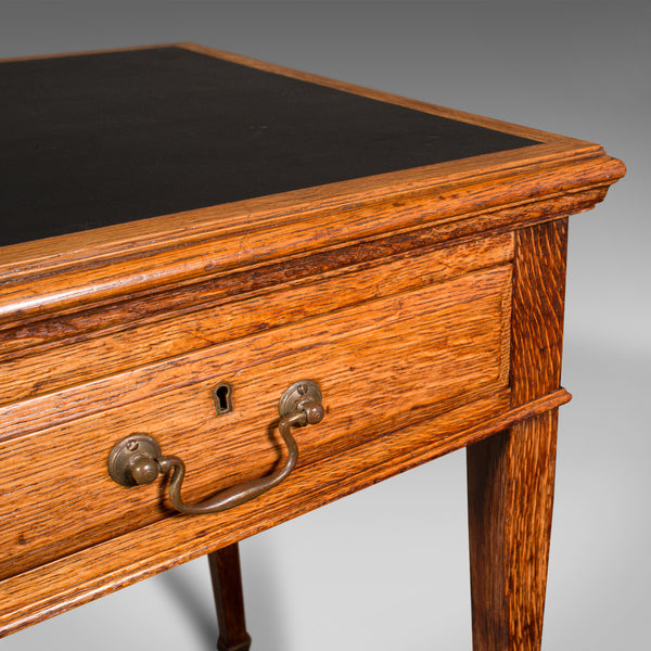 Antique Writing Desk, English, Oak, Leather, Correspondence Table, Edwardian