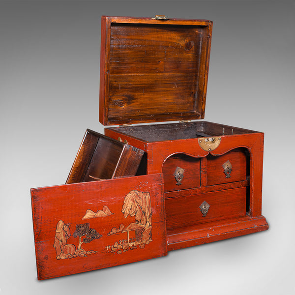Antique Travelling Jewellery Box, Chinese, Lacquered, Campaign Case, Victorian