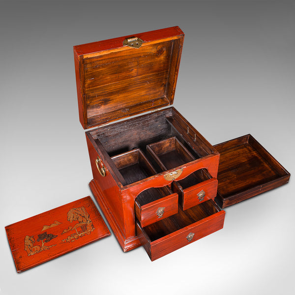 Antique Travelling Jewellery Box, Chinese, Lacquered, Campaign Case, Victorian