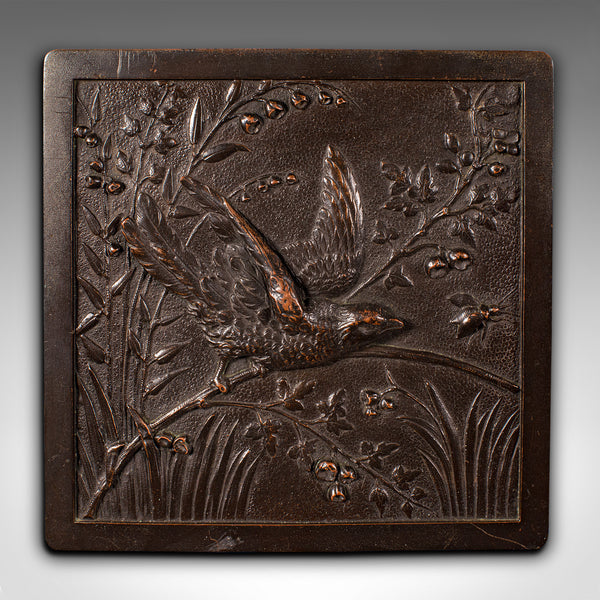 Pair Of Antique Decorative Wall Plaques, Japanese, Bronze, Edo Period, Victorian