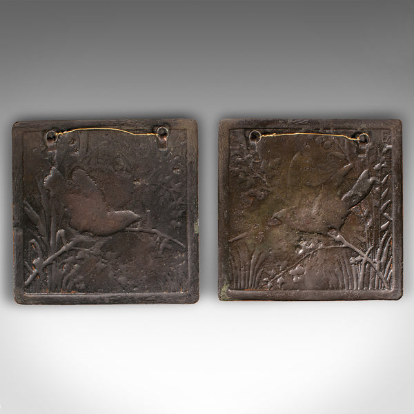 Pair Of Antique Decorative Wall Plaques, Japanese, Bronze, Edo Period, Victorian