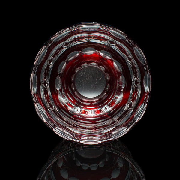 Antique Pedestal Bowl, Continental, Red Glass, Decorative Ice Bucket, Circa 1920