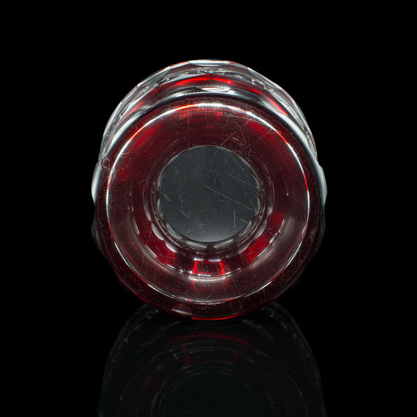 Antique Pedestal Bowl, Continental, Red Glass, Decorative Ice Bucket, Circa 1920