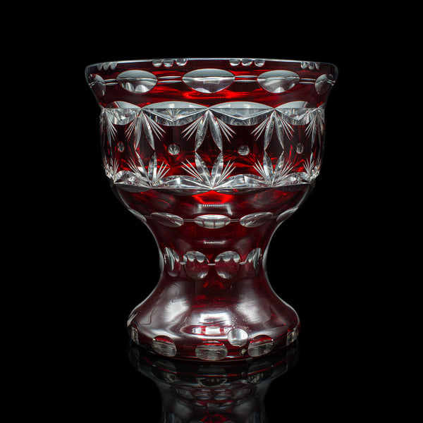 Antique Pedestal Bowl, Continental, Red Glass, Decorative Ice Bucket, Circa 1920