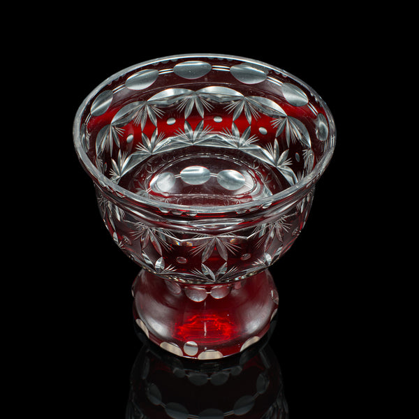 Antique Pedestal Bowl, Continental, Red Glass, Decorative Ice Bucket, Circa 1920