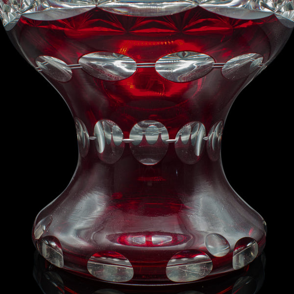 Antique Pedestal Bowl, Continental, Red Glass, Decorative Ice Bucket, Circa 1920