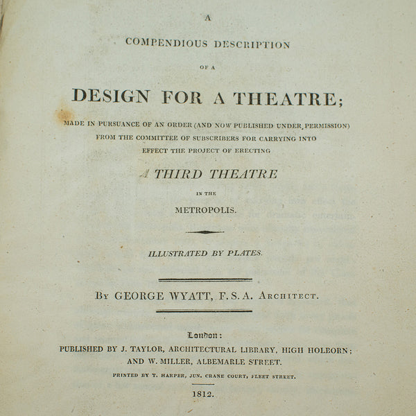 Antique Architect's Folio, Design For a Theatre, English, George Wyatt, Georgian