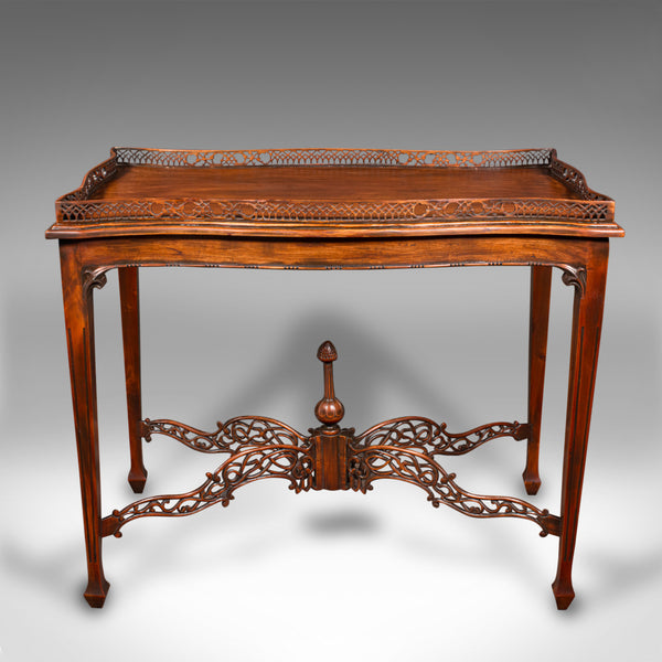 Vintage Galleried Silver Table, English, Ornate, Chippendale Revival, Late 20th