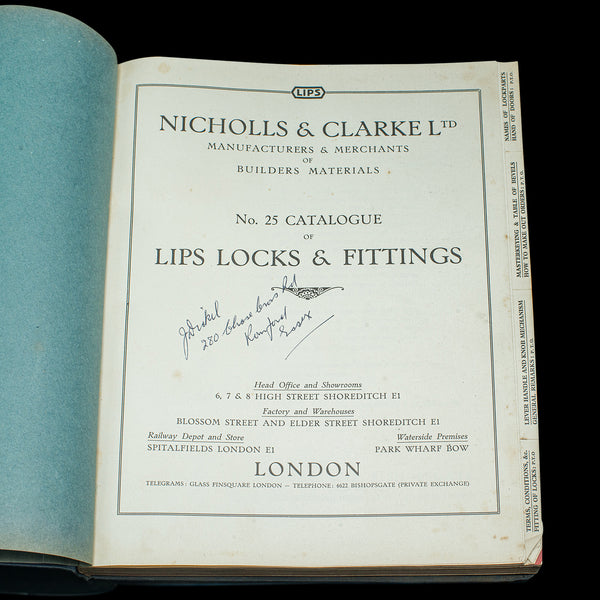 Vintage Lips Locks Trade Catalogue, English, Folio, Nicholls and Clarke, C.1935