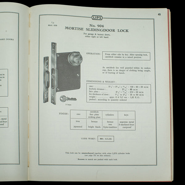 Vintage Lips Locks Trade Catalogue, English, Folio, Nicholls and Clarke, C.1935