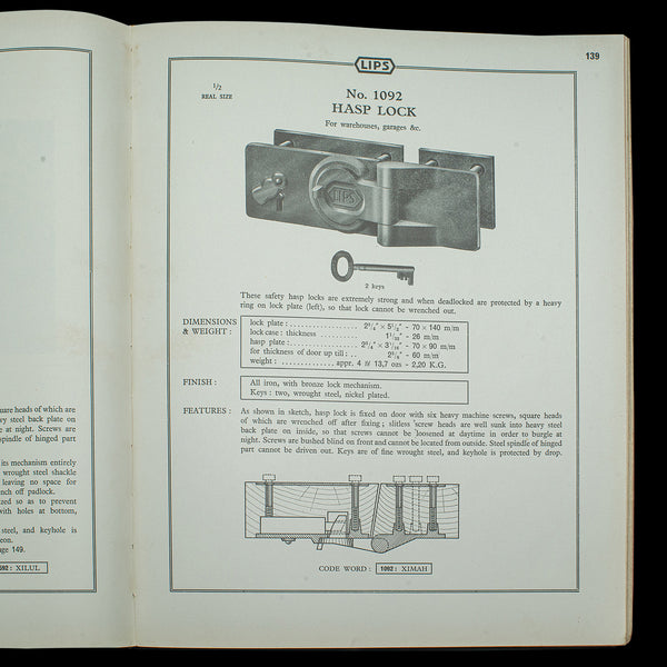 Vintage Lips Locks Trade Catalogue, English, Folio, Nicholls and Clarke, C.1935