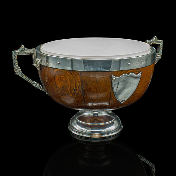 Antique Trophy Bowl, English Oak, Silver Plate, Decorative Dish, Edwardian, 1910