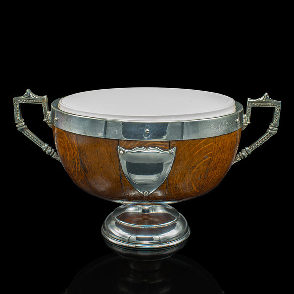 Antique Trophy Bowl, English Oak, Silver Plate, Decorative Dish, Edwardian, 1910