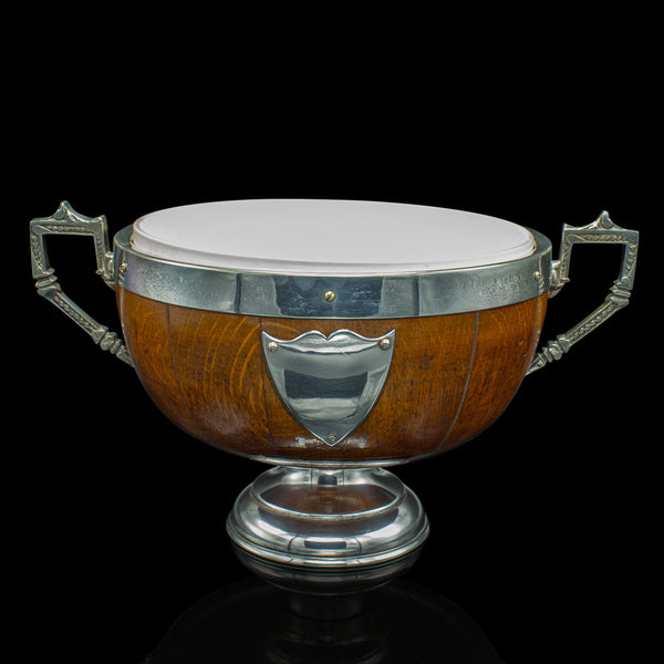Antique Trophy Bowl, English Oak, Silver Plate, Decorative Dish, Edwardian, 1910