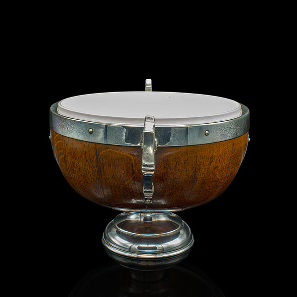 Antique Trophy Bowl, English Oak, Silver Plate, Decorative Dish, Edwardian, 1910