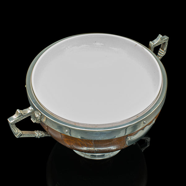 Antique Trophy Bowl, English Oak, Silver Plate, Decorative Dish, Edwardian, 1910