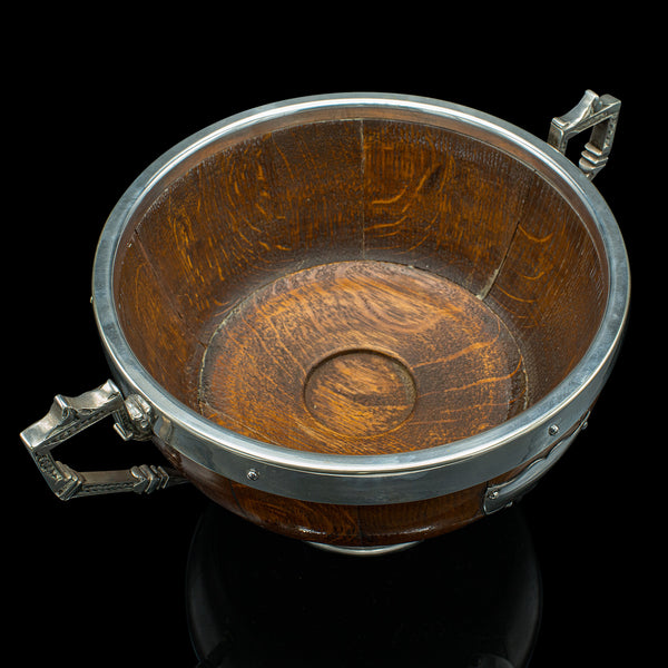 Antique Trophy Bowl, English Oak, Silver Plate, Decorative Dish, Edwardian, 1910