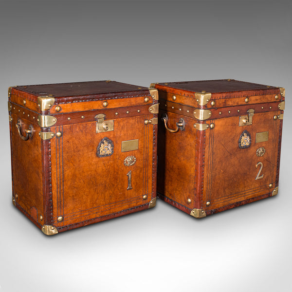 Pair Antique Officer's Campaign Luggage Cases, English, Nightstands, Edwardian