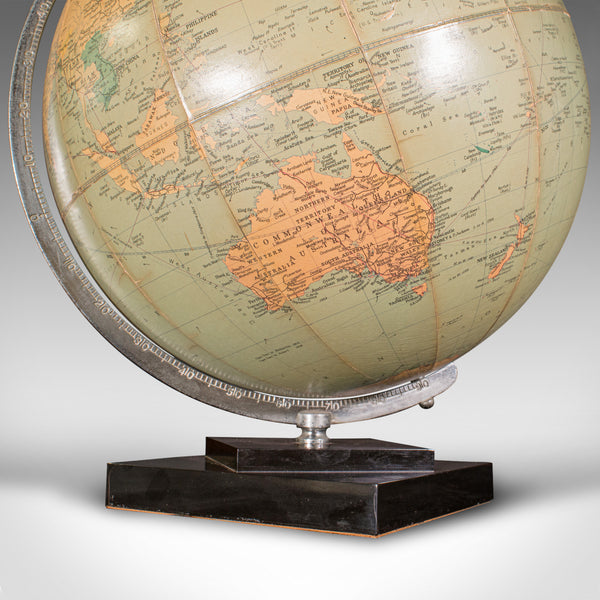 Vintage Table Globe, English, World Map, 13.5 Inch Diameter, Cartography, C.1960