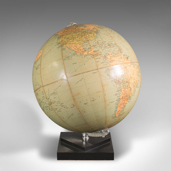 Vintage Table Globe, English, World Map, 13.5 Inch Diameter, Cartography, C.1960