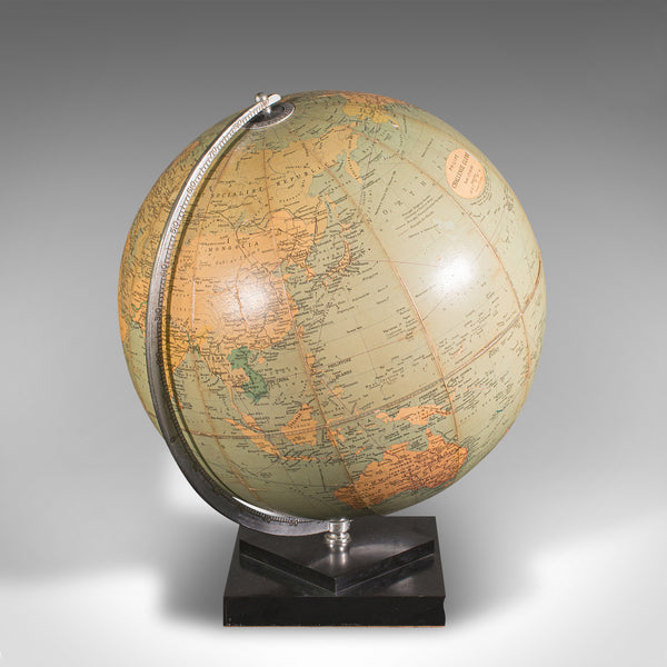 Vintage Table Globe, English, World Map, 13.5 Inch Diameter, Cartography, C.1960