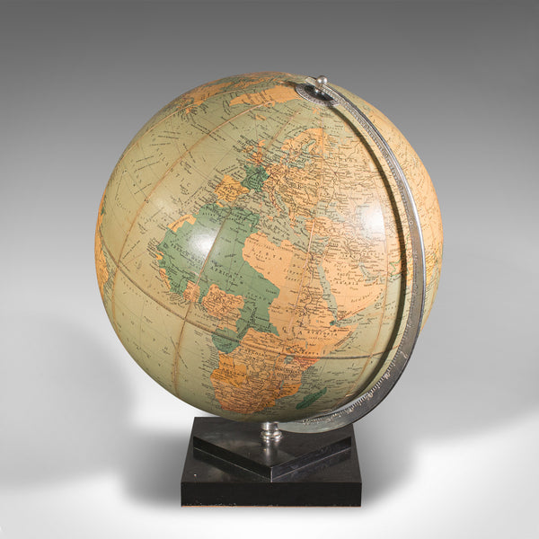 Vintage Table Globe, English, World Map, 13.5 Inch Diameter, Cartography, C.1960