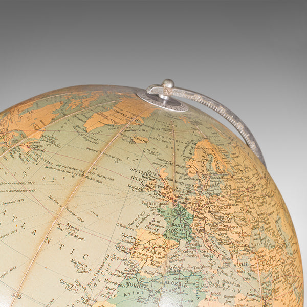 Vintage Table Globe, English, World Map, 13.5 Inch Diameter, Cartography, C.1960