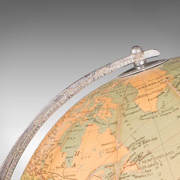 Vintage Table Globe, English, World Map, 13.5 Inch Diameter, Cartography, C.1960