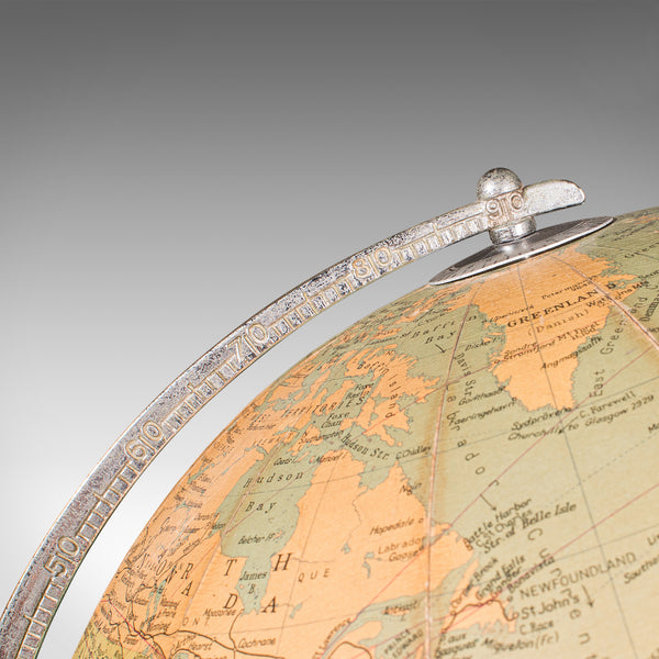 Vintage Table Globe, English, World Map, 13.5 Inch Diameter, Cartography, C.1960