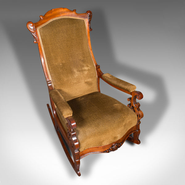 Antique Rocking Chair, English, Walnut, Armchair, Rocker, Victorian, Circa 1880