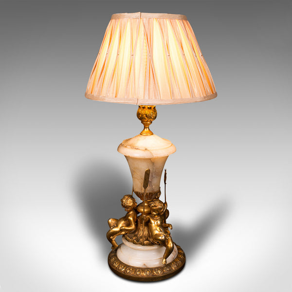 Antique Putto Table Lamp, Italian, Alabaster, Gilt Metal, Grand Tour, Victorian