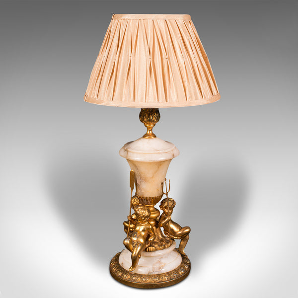 Antique Putto Table Lamp, Italian, Alabaster, Gilt Metal, Grand Tour, Victorian