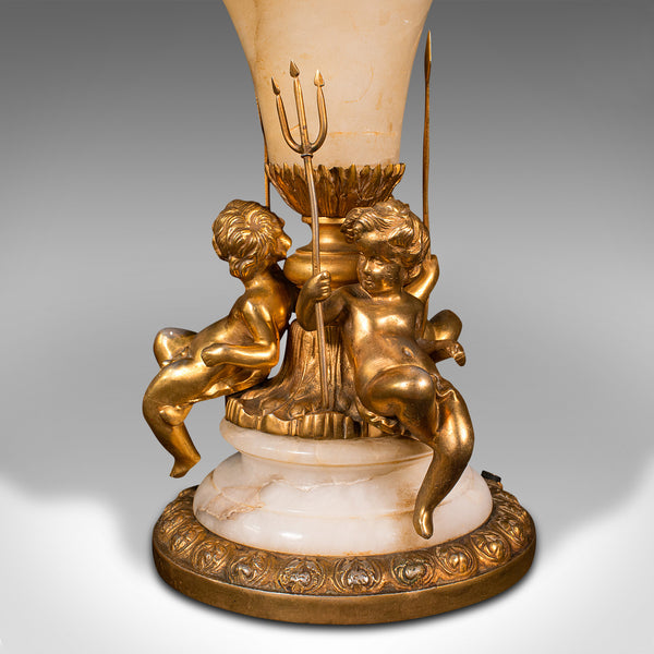 Antique Putto Table Lamp, Italian, Alabaster, Gilt Metal, Grand Tour, Victorian