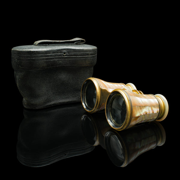 Pair Of Vintage Cased Opera Glasses, French, Brass, Binocular, Mid 20th Century