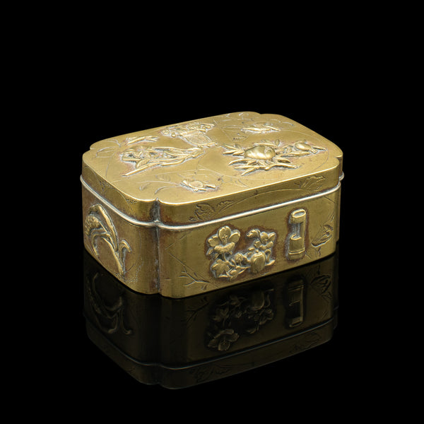 Small Antique Seamstress' Button Box, Japanese, Brass, Decorative, Victorian