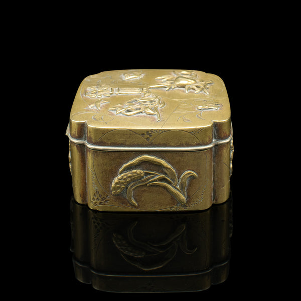 Small Antique Seamstress' Button Box, Japanese, Brass, Decorative, Victorian