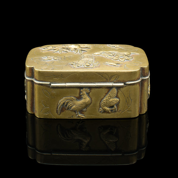 Small Antique Seamstress' Button Box, Japanese, Brass, Decorative, Victorian