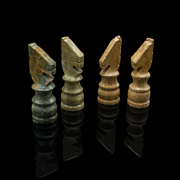Vintage Chess & Draughts Board, English, Hardstone, Marble, Gaming Set, C.1970