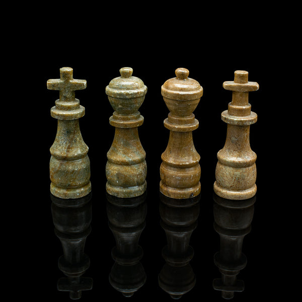 Vintage Chess & Draughts Board, English, Hardstone, Marble, Gaming Set, C.1970
