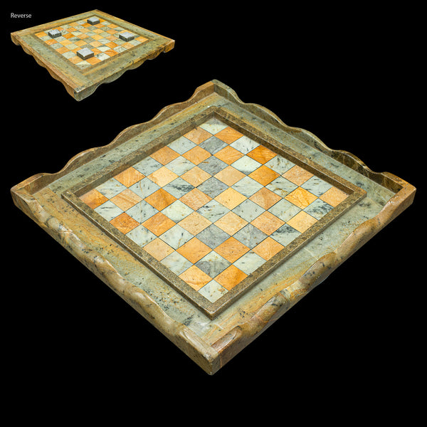 Vintage Chess & Draughts Board, English, Hardstone, Marble, Gaming Set, C.1970