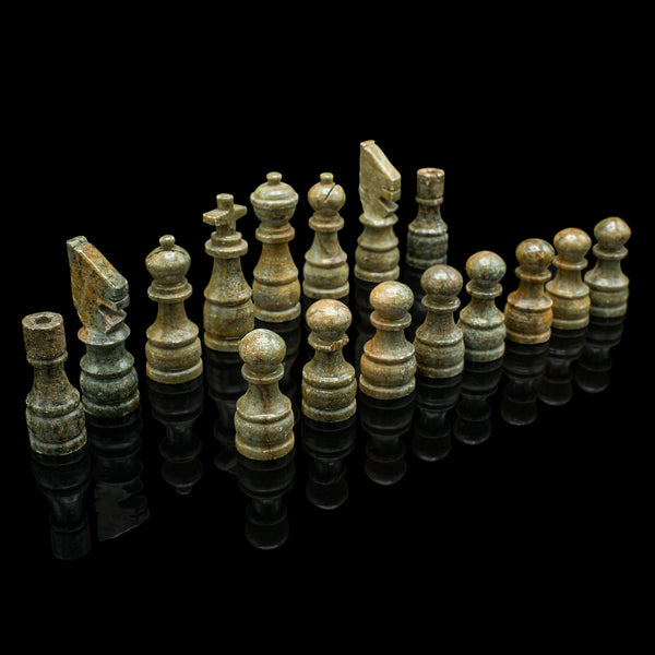 Vintage Chess & Draughts Board, English, Hardstone, Marble, Gaming Set, C.1970