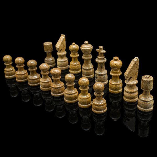 Vintage Chess & Draughts Board, English, Hardstone, Marble, Gaming Set, C.1970