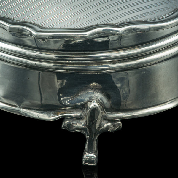 Small Antique Dressing Table Ring Box, English Silver, Birmingham Hallmark, 1921