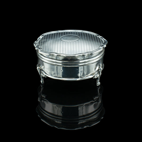 Small Antique Dressing Table Ring Box, English Silver, Birmingham Hallmark, 1921