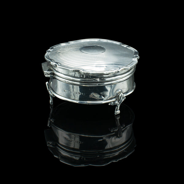 Small Antique Dressing Table Ring Box, English Silver, Birmingham Hallmark, 1921