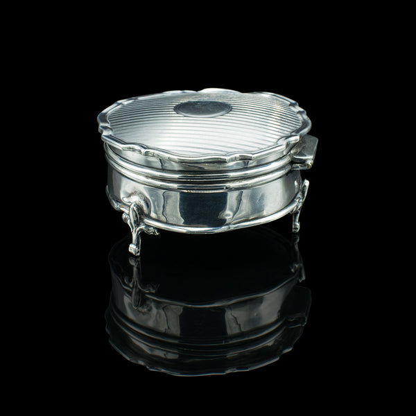 Small Antique Dressing Table Ring Box, English Silver, Birmingham Hallmark, 1921