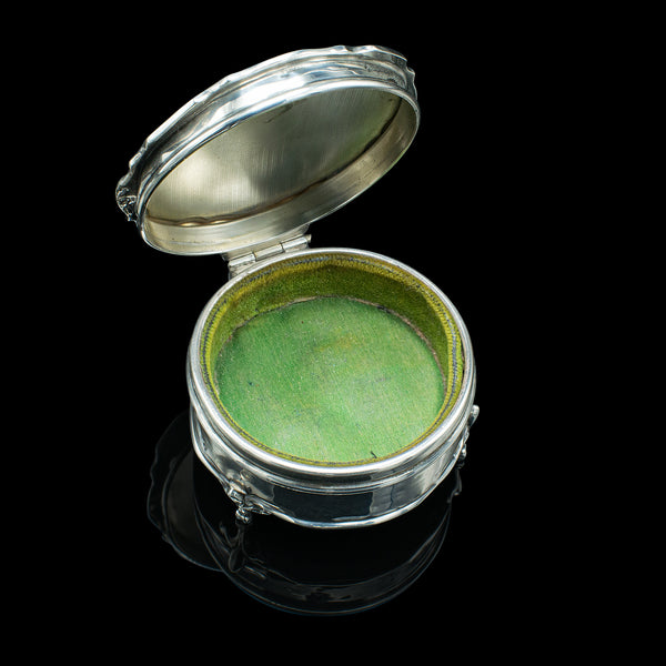 Small Antique Dressing Table Ring Box, English Silver, Birmingham Hallmark, 1921