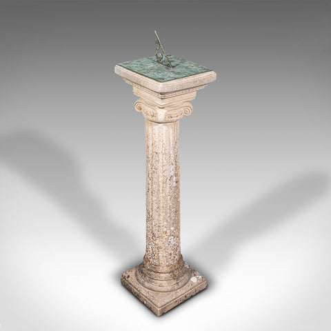 Vintage Garden Sundial, English, Stone, Bronze, Ornamental, Outdoors, Circa 1950