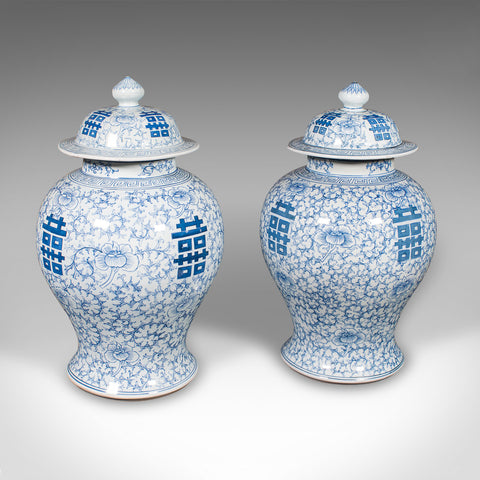 Pair Of Vintage Decorative Vases, Chinese, Ceramic, Flower Urn, Art Deco, C.1940