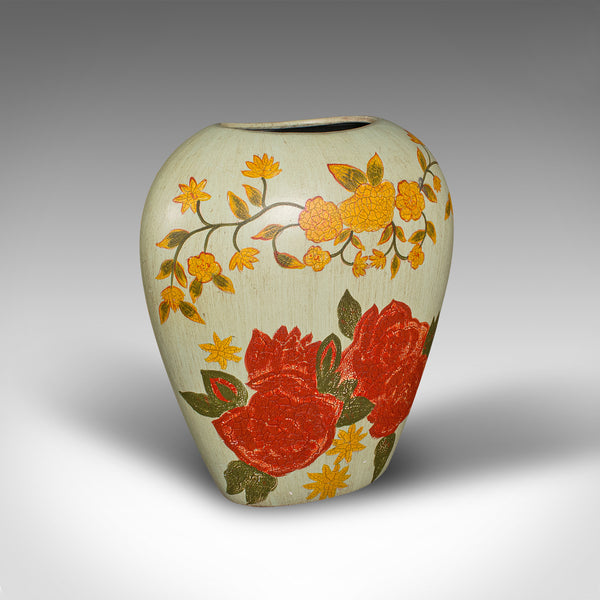 Vintage Oval Flower Vase, Spanish, Hand Painted, Ceramic, Planter, Mid Century